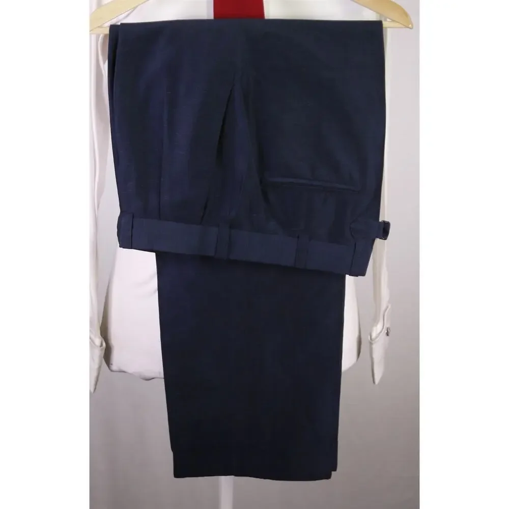 Edgar Pomeroy Bespoke Midnight Blue Silk Linen Iridescent Handmade Suit 38S